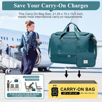 Travel Duffel Bag,Carry-On Overnight Weekender Bags with Shoes Compartment | Travel Bag with Wet Pocket & Luggage Sleeve, For Spirit Airlines 18x14x8 Personal Item Bag,Small,Black & Brown