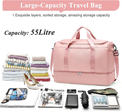 Travel Duffel Bag,Carry-On Overnight Weekender Bags with Shoes Compartment | Travel Bag with Wet Pocket & Luggage Sleeve, For Spirit Airlines 18x14x8 Personal Item Bag,Small,Black & Brown