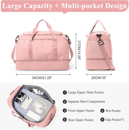Travel Duffel Bag,Carry-On Overnight Weekender Bags with Shoes Compartment | Travel Bag with Wet Pocket & Luggage Sleeve, For Spirit Airlines 18x14x8 Personal Item Bag,Small,Black & Brown