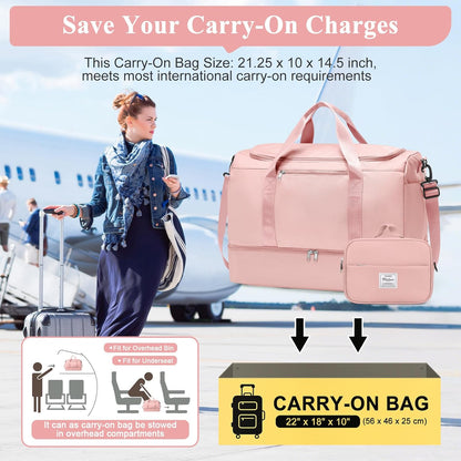 Travel Duffel Bag,Carry-On Overnight Weekender Bags with Shoes Compartment | Travel Bag with Wet Pocket & Luggage Sleeve, For Spirit Airlines 18x14x8 Personal Item Bag,Small,Black & Brown
