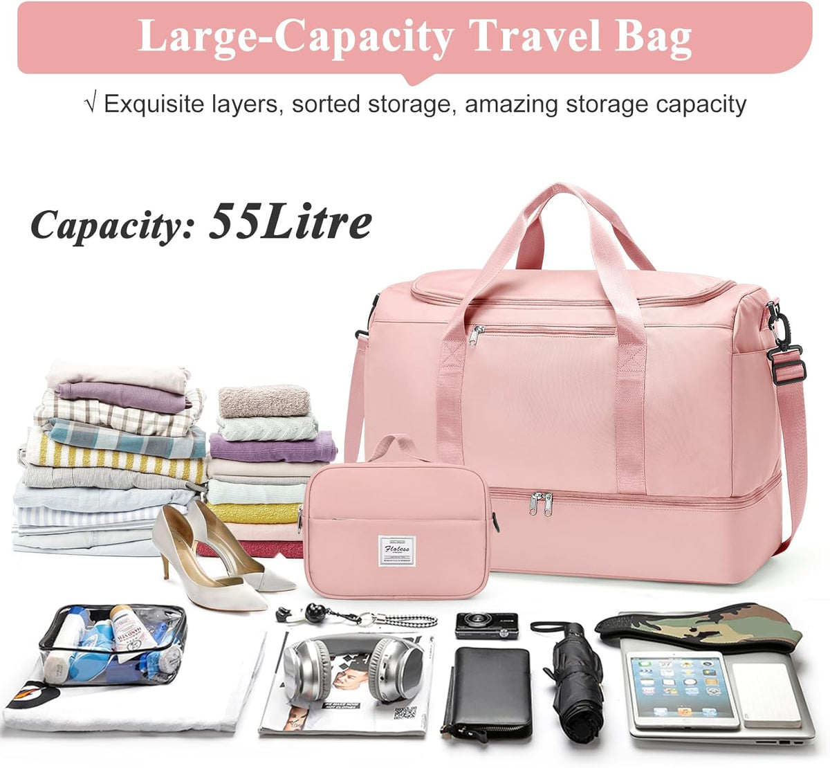 Travel Duffel Bag,Carry-On Overnight Weekender Bags with Shoes Compartment | Travel Bag with Wet Pocket & Luggage Sleeve, For Spirit Airlines 18x14x8 Personal Item Bag,Small,Black & Brown