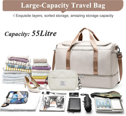 Travel Duffel Bag,Carry-On Overnight Weekender Bags with Shoes Compartment | Travel Bag with Wet Pocket & Luggage Sleeve, For Spirit Airlines 18x14x8 Personal Item Bag,Small,Black & Brown