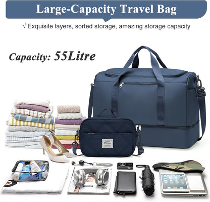 Travel Duffel Bag,Carry-On Overnight Weekender Bags with Shoes Compartment | Travel Bag with Wet Pocket & Luggage Sleeve, For Spirit Airlines 18x14x8 Personal Item Bag,Small,Black & Brown