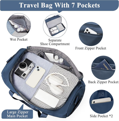 Travel Duffel Bag,Carry-On Overnight Weekender Bags with Shoes Compartment | Travel Bag with Wet Pocket & Luggage Sleeve, For Spirit Airlines 18x14x8 Personal Item Bag,Small,Black & Brown