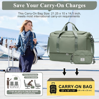 Travel Duffel Bag,Carry-On Overnight Weekender Bags with Shoes Compartment | Travel Bag with Wet Pocket & Luggage Sleeve, For Spirit Airlines 18x14x8 Personal Item Bag,Small,Black & Brown