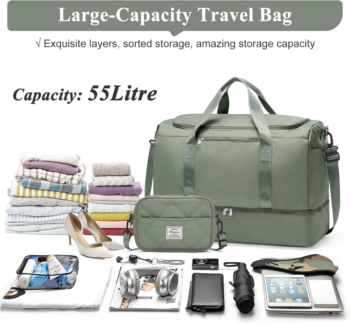 Travel Duffel Bag,Carry-On Overnight Weekender Bags with Shoes Compartment | Travel Bag with Wet Pocket & Luggage Sleeve, For Spirit Airlines 18x14x8 Personal Item Bag,Small,Black & Brown