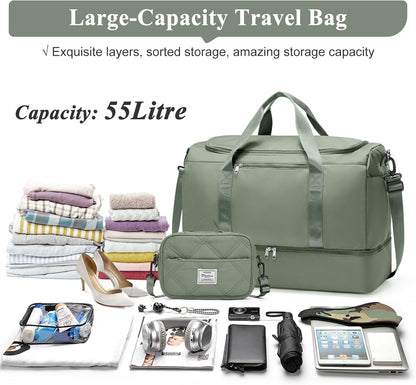 Travel Duffel Bag,Carry-On Overnight Weekender Bags with Shoes Compartment | Travel Bag with Wet Pocket & Luggage Sleeve, For Spirit Airlines 18x14x8 Personal Item Bag,Small,Black & Brown