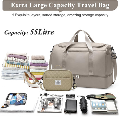 Travel Duffel Bag,Carry-On Overnight Weekender Bags with Shoes Compartment | Travel Bag with Wet Pocket & Luggage Sleeve, For Spirit Airlines 18x14x8 Personal Item Bag,Small,Black & Brown