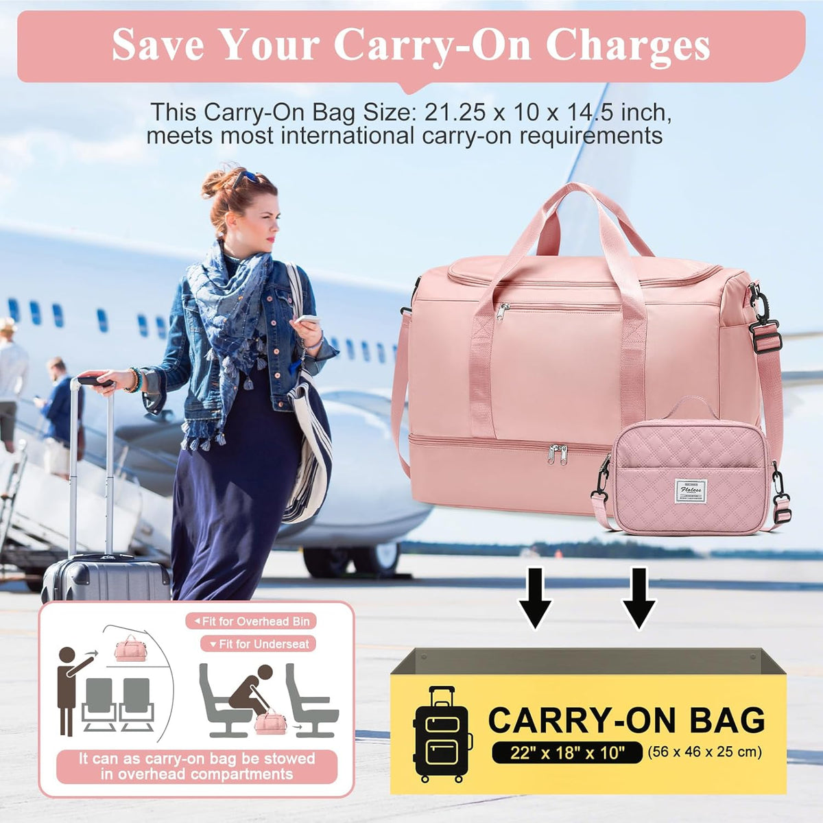 Travel Duffel Bag,Carry-On Overnight Weekender Bags with Shoes Compartment | Travel Bag with Wet Pocket & Luggage Sleeve, For Spirit Airlines 18x14x8 Personal Item Bag,Small,Black & Brown