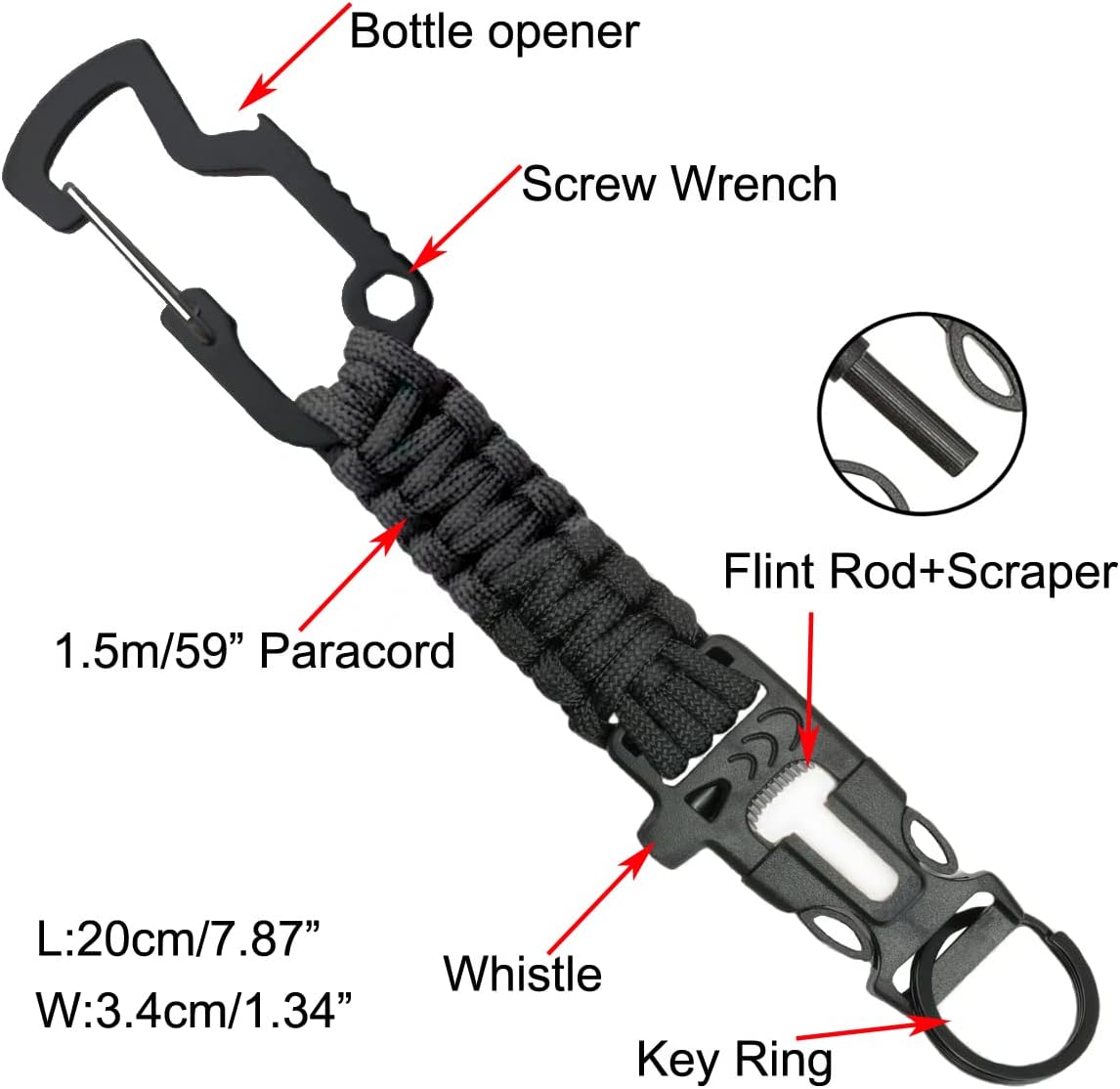 Tactical Style Travel Money Belts - Hidden Pocket Concealed Zipper Nylon Belt for Man Waist Below 42 Inches Included EDC Paracord Keychain 2 Items in Pack - Black