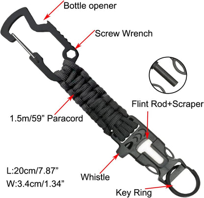 Tactical Style Travel Money Belts - Hidden Pocket Concealed Zipper Nylon Belt for Man Waist Below 42 Inches Included EDC Paracord Keychain 2 Items in Pack - Black
