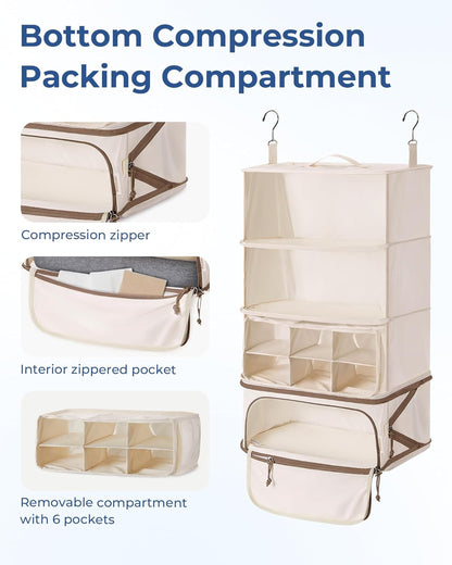 Hanging Packing Cubes for Travel, Hanging Shelves for Suitcases Organizers, Wet Dry Bags 5 Pack, Travel Bags Reusable for Swimsuits (Candy Pink)