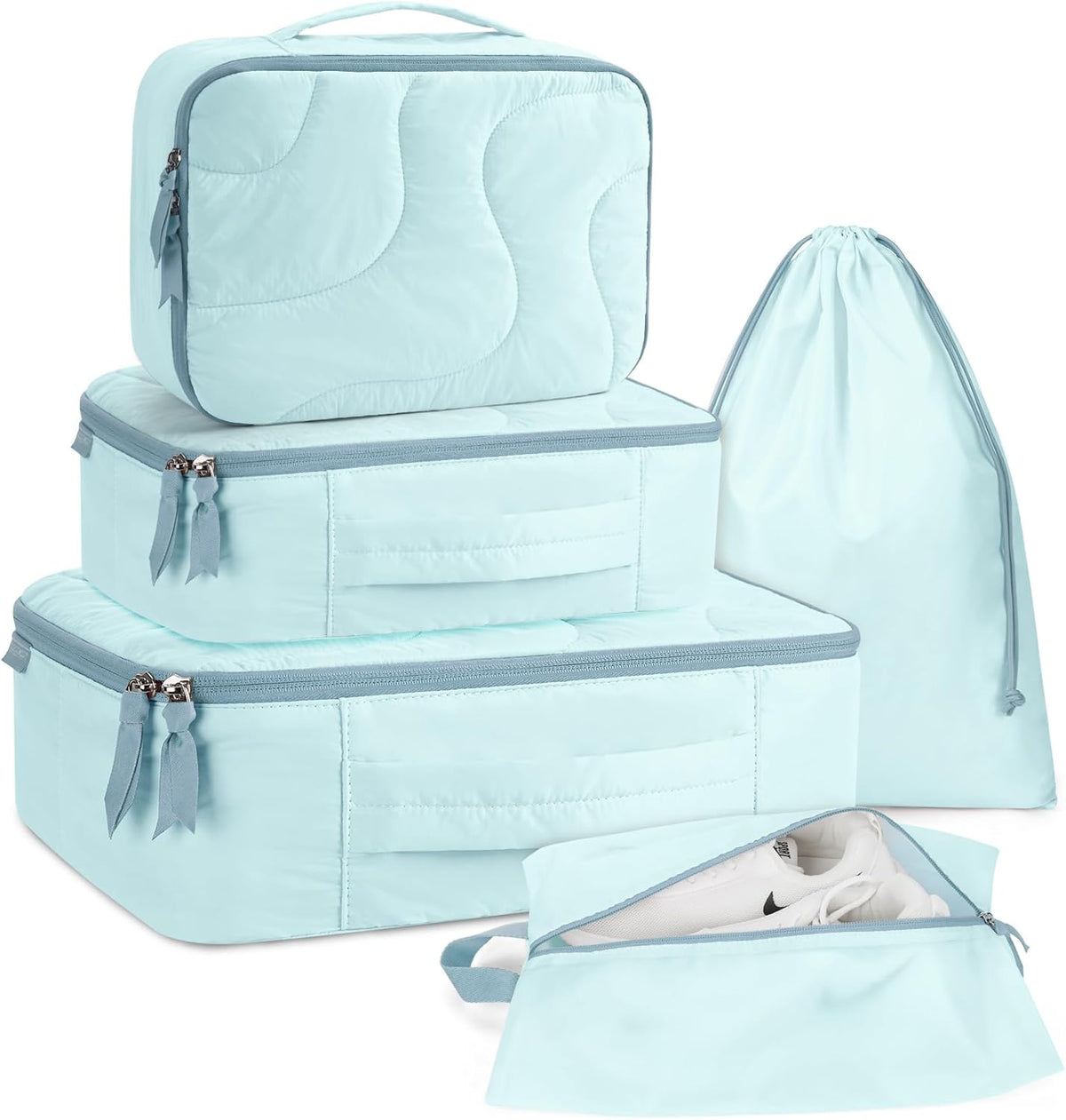Hanging Packing Cubes for Travel, Hanging Shelves for Suitcases Organizers, Wet Dry Bags 5 Pack, Travel Bags Reusable for Swimsuits (Candy Pink)
