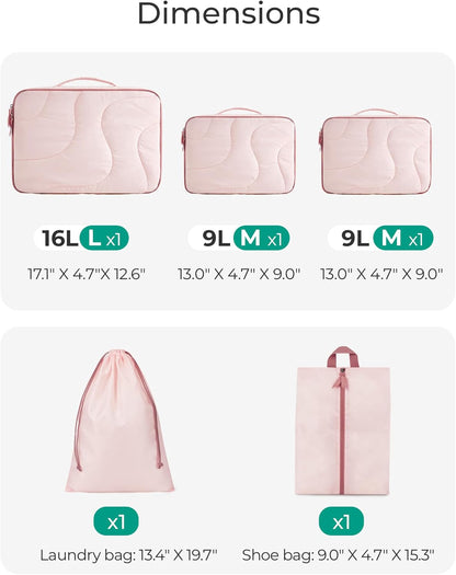 Hanging Packing Cubes for Travel, Hanging Shelves for Suitcases Organizers, Wet Dry Bags 5 Pack, Travel Bags Reusable for Swimsuits (Candy Pink)