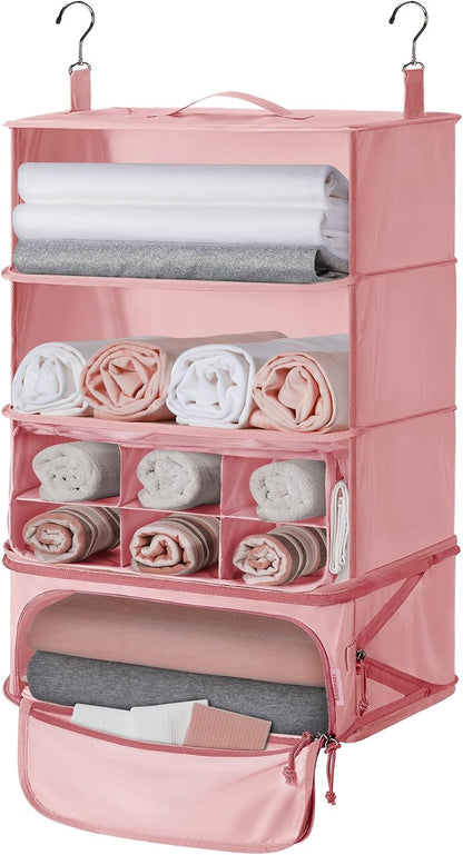 Hanging Packing Cubes for Travel, Hanging Shelves for Suitcases Organizers, Wet Dry Bags 5 Pack, Travel Bags Reusable for Swimsuits (Candy Pink)