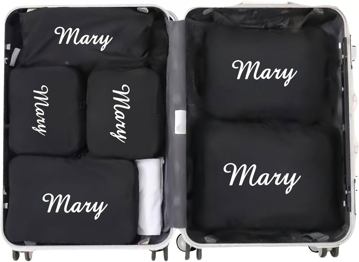 Personalized Packing Cubes Set of 6 with Custom Name, Travel Organizer Bags for Suitcase, Lightweight Luggage Storage Cubes for Clothes Shoes Toiletries, Travel Essentials
