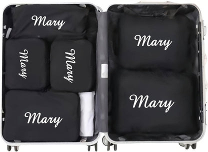 Personalized Packing Cubes Set of 6 with Custom Name, Travel Organizer Bags for Suitcase, Lightweight Luggage Storage Cubes for Clothes Shoes Toiletries, Travel Essentials