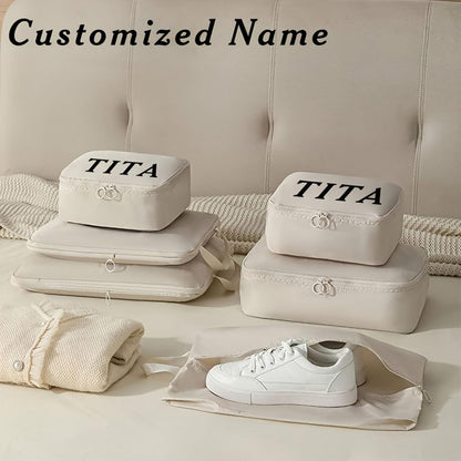 Personalized Packing Cubes Set of 6 with Custom Name, Travel Organizer Bags for Suitcase, Lightweight Luggage Storage Cubes for Clothes Shoes Toiletries, Travel Essentials