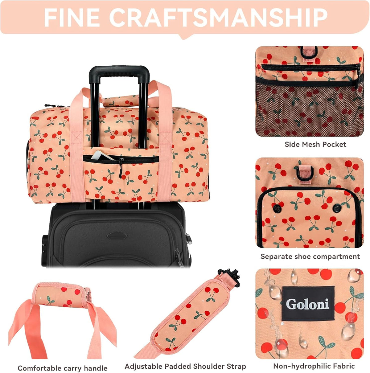 Goloni Cute Duffle Bag for Women, Gym Bag with Shoe Compartment, Lightweight Weekend Travel Duffel Bag,Overnight Bag with Wet Pocket