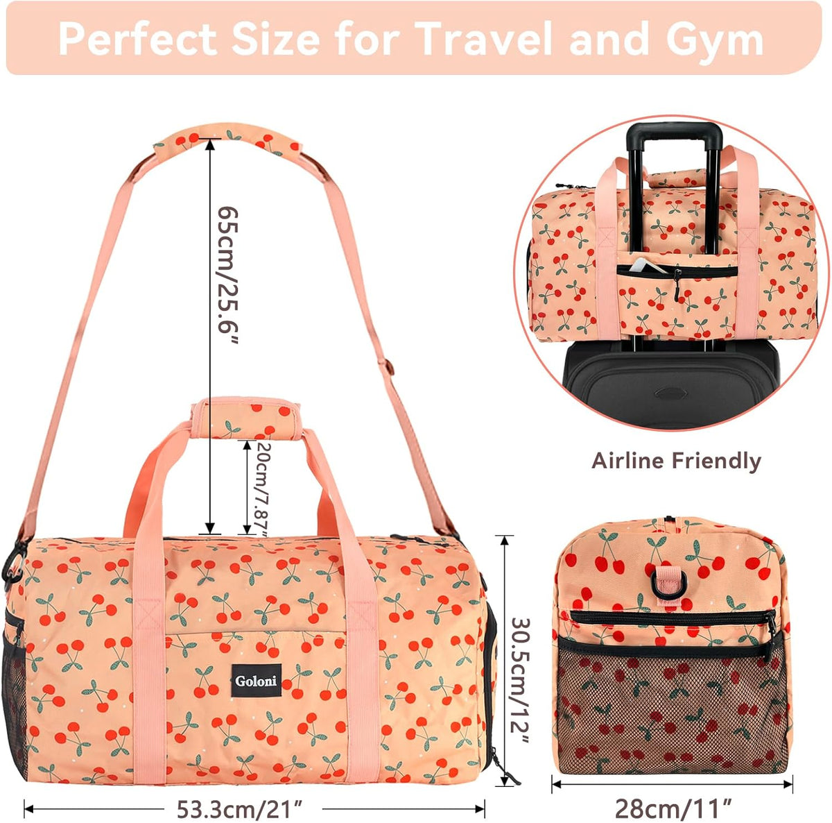 Goloni Cute Duffle Bag for Women, Gym Bag with Shoe Compartment, Lightweight Weekend Travel Duffel Bag,Overnight Bag with Wet Pocket