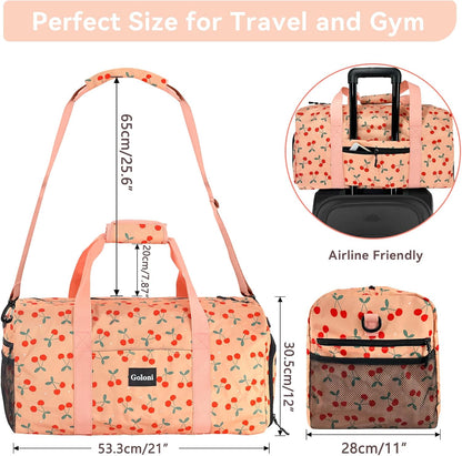 Goloni Cute Duffle Bag for Women, Gym Bag with Shoe Compartment, Lightweight Weekend Travel Duffel Bag,Overnight Bag with Wet Pocket