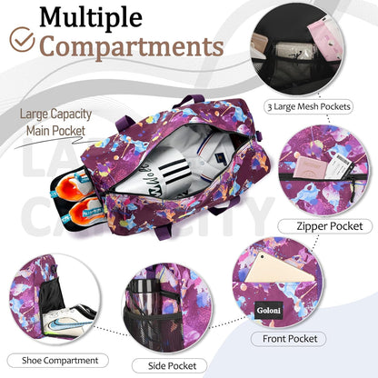 Goloni Cute Duffle Bag for Women, Gym Bag with Shoe Compartment, Lightweight Weekend Travel Duffel Bag,Overnight Bag with Wet Pocket