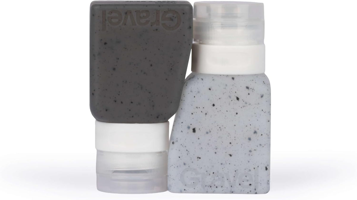Silicone Travel Bottles for Toiletries 3oz (2-Pack) – Leakproof, BPA-Free, TSA Approved Travel Bottles with Label System for Shampoo, Conditioner, and Liquid Toiletries (Clear & Gray)