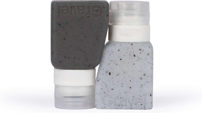 Silicone Travel Bottles for Toiletries 3oz (2-Pack) – Leakproof, BPA-Free, TSA Approved Travel Bottles with Label System for Shampoo, Conditioner, and Liquid Toiletries (Clear & Gray)