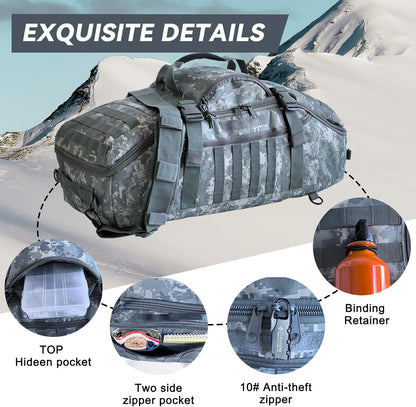 65L Large Duffle Bag, 3-in-1 Tactical Backpack MOLLE Pack for Sports, Gym, Outdoor, Black