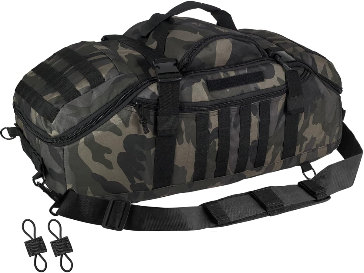 65L Large Duffle Bag, 3-in-1 Tactical Backpack MOLLE Pack for Sports, Gym, Outdoor, Black