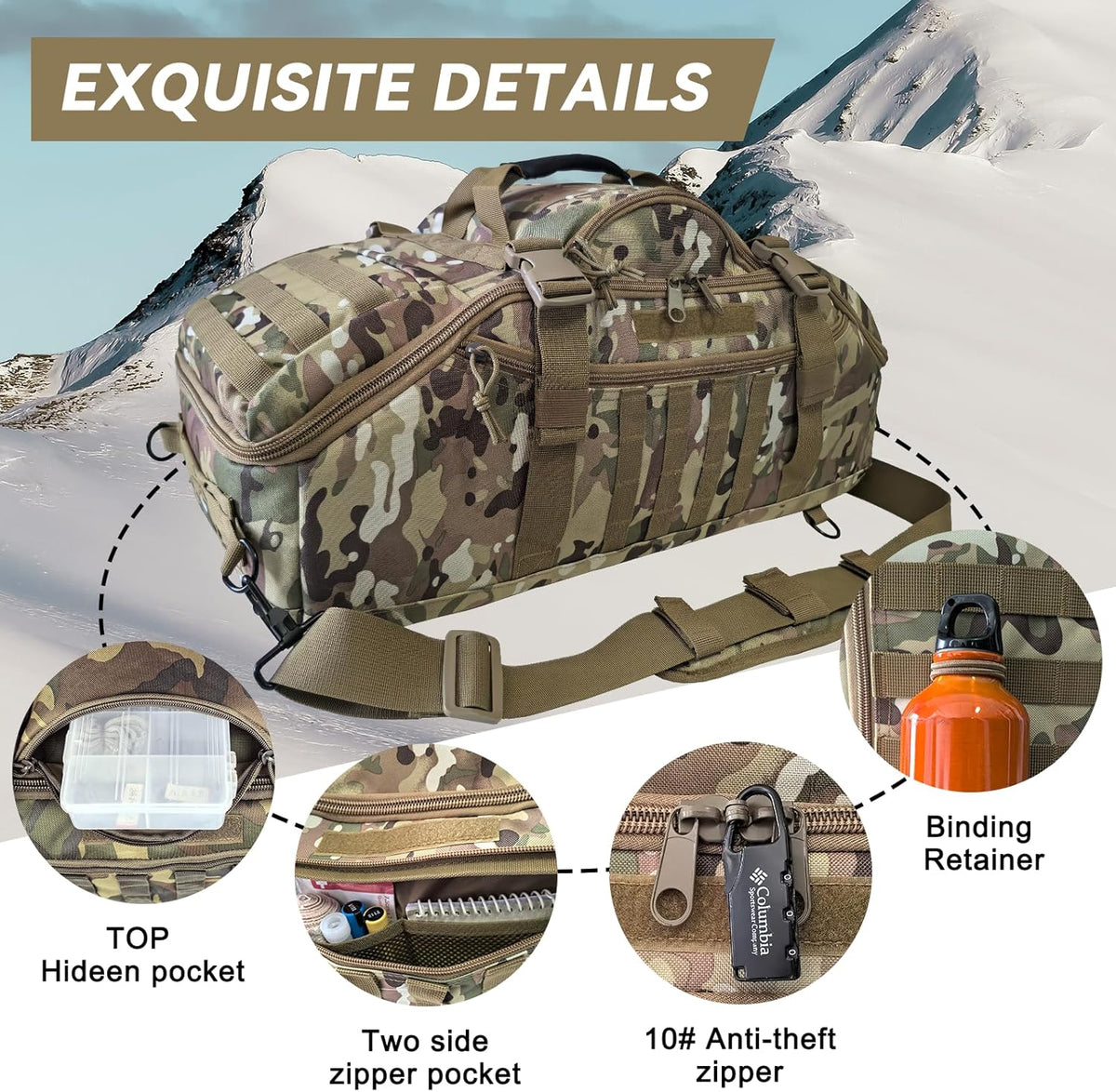 65L Large Duffle Bag, 3-in-1 Tactical Backpack MOLLE Pack for Sports, Gym, Outdoor, Black
