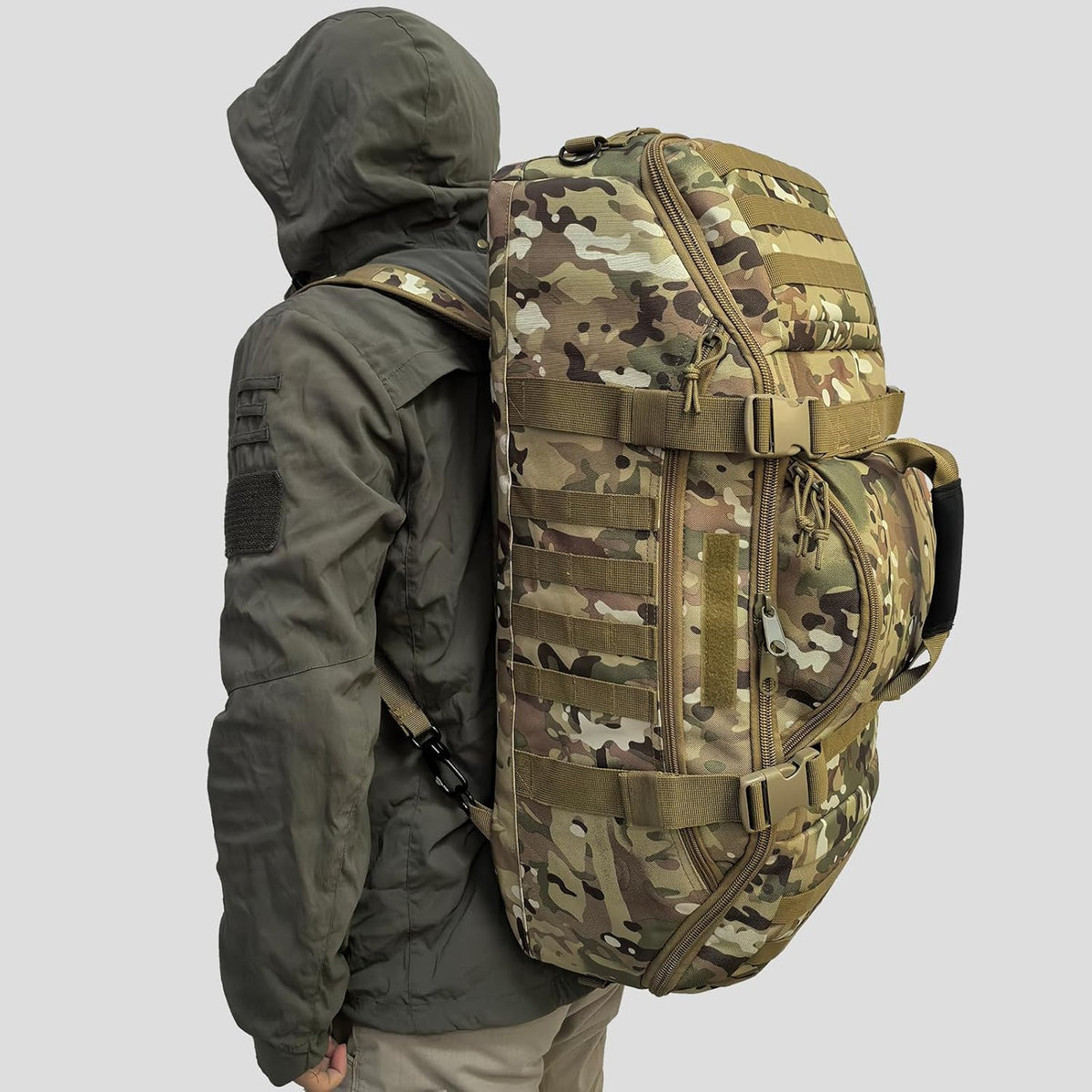 65L Large Duffle Bag, 3-in-1 Tactical Backpack MOLLE Pack for Sports, Gym, Outdoor, Black