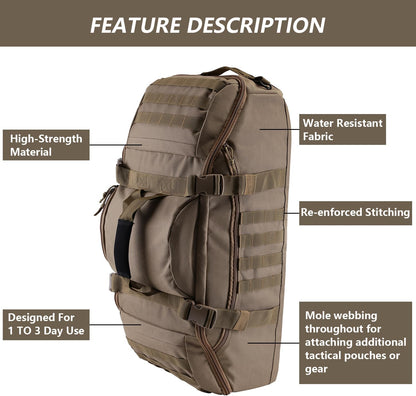 65L Large Duffle Bag, 3-in-1 Tactical Backpack MOLLE Pack for Sports, Gym, Outdoor, Black