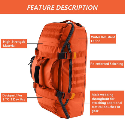 65L Large Duffle Bag, 3-in-1 Tactical Backpack MOLLE Pack for Sports, Gym, Outdoor, Black