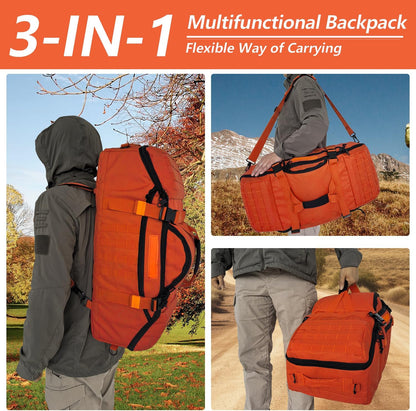 65L Large Duffle Bag, 3-in-1 Tactical Backpack MOLLE Pack for Sports, Gym, Outdoor, Black