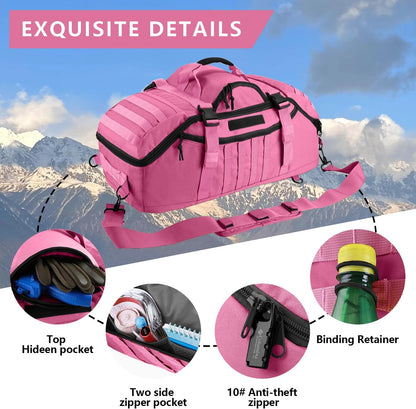 65L Large Duffle Bag, 3-in-1 Tactical Backpack MOLLE Pack for Sports, Gym, Outdoor, Black