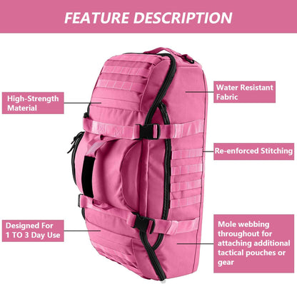 65L Large Duffle Bag, 3-in-1 Tactical Backpack MOLLE Pack for Sports, Gym, Outdoor, Black