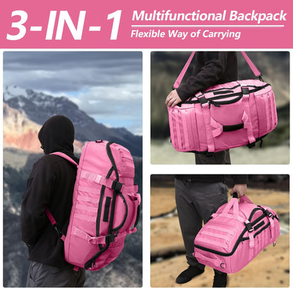 65L Large Duffle Bag, 3-in-1 Tactical Backpack MOLLE Pack for Sports, Gym, Outdoor, Black