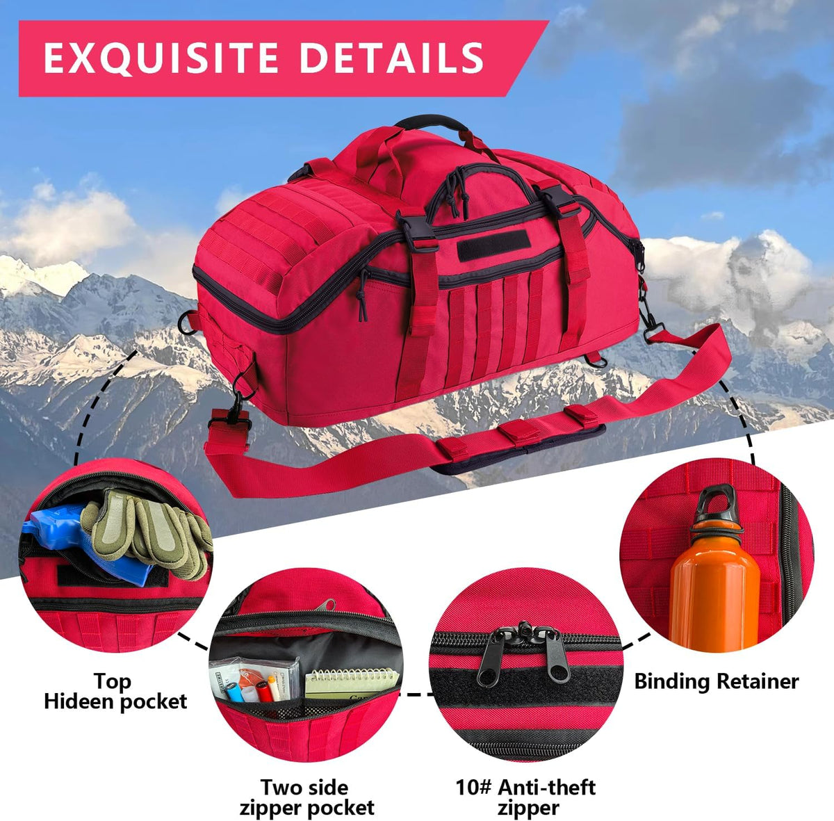 65L Large Duffle Bag, 3-in-1 Tactical Backpack MOLLE Pack for Sports, Gym, Outdoor, Black