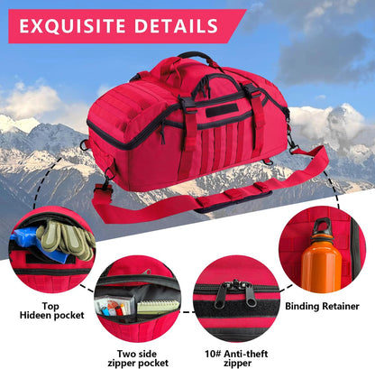 65L Large Duffle Bag, 3-in-1 Tactical Backpack MOLLE Pack for Sports, Gym, Outdoor, Black