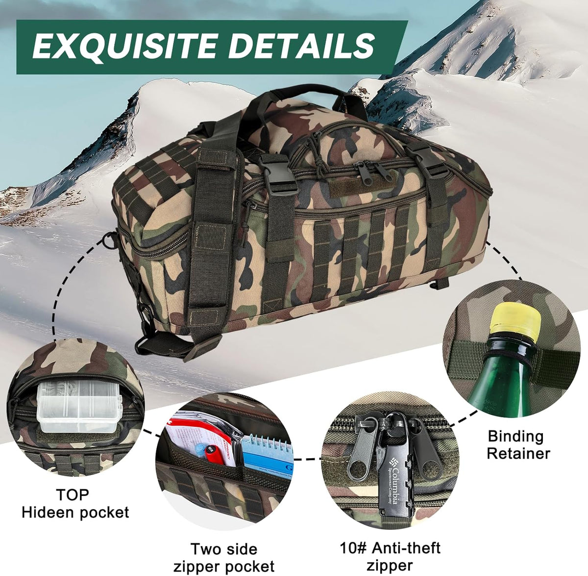 65L Large Duffle Bag, 3-in-1 Tactical Backpack MOLLE Pack for Sports, Gym, Outdoor, Black
