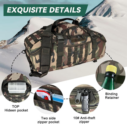 65L Large Duffle Bag, 3-in-1 Tactical Backpack MOLLE Pack for Sports, Gym, Outdoor, Black