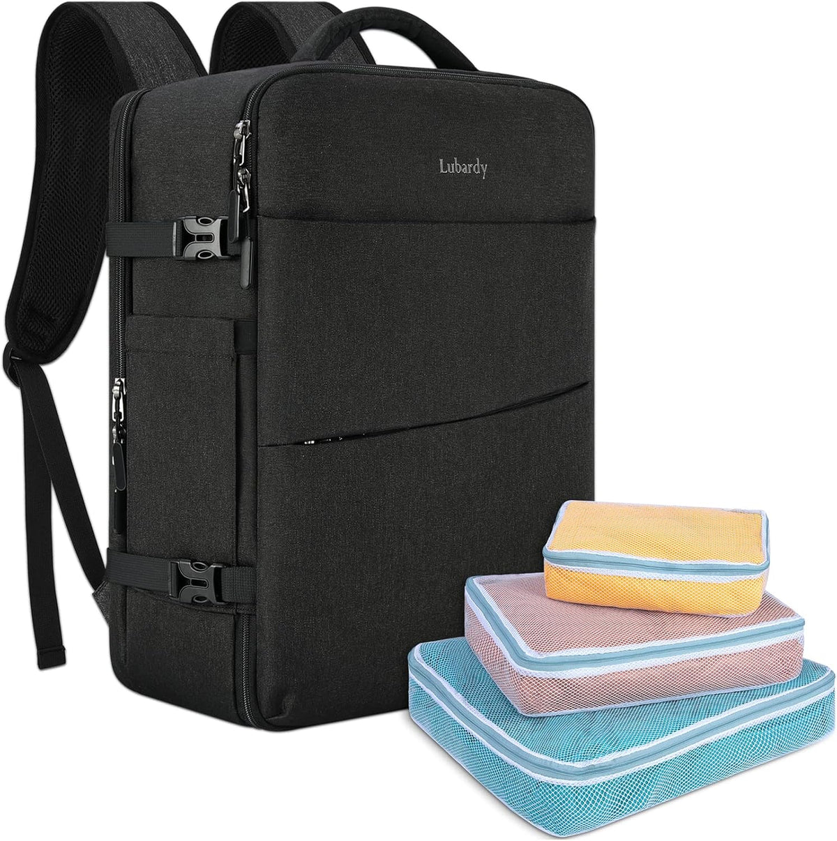 Travel Backpack for Men Women 17 Inch Flight Approved Carry on Backpack Waterproof Large 40L Luggage Daypack Business College Weekender Overnight Laptop Backpack with 3 Packing Cubes, Green