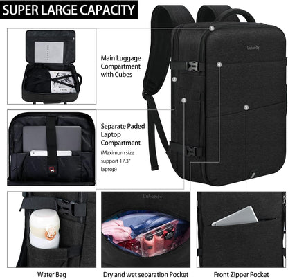Travel Backpack for Men Women 17 Inch Flight Approved Carry on Backpack Waterproof Large 40L Luggage Daypack Business College Weekender Overnight Laptop Backpack with 3 Packing Cubes, Green