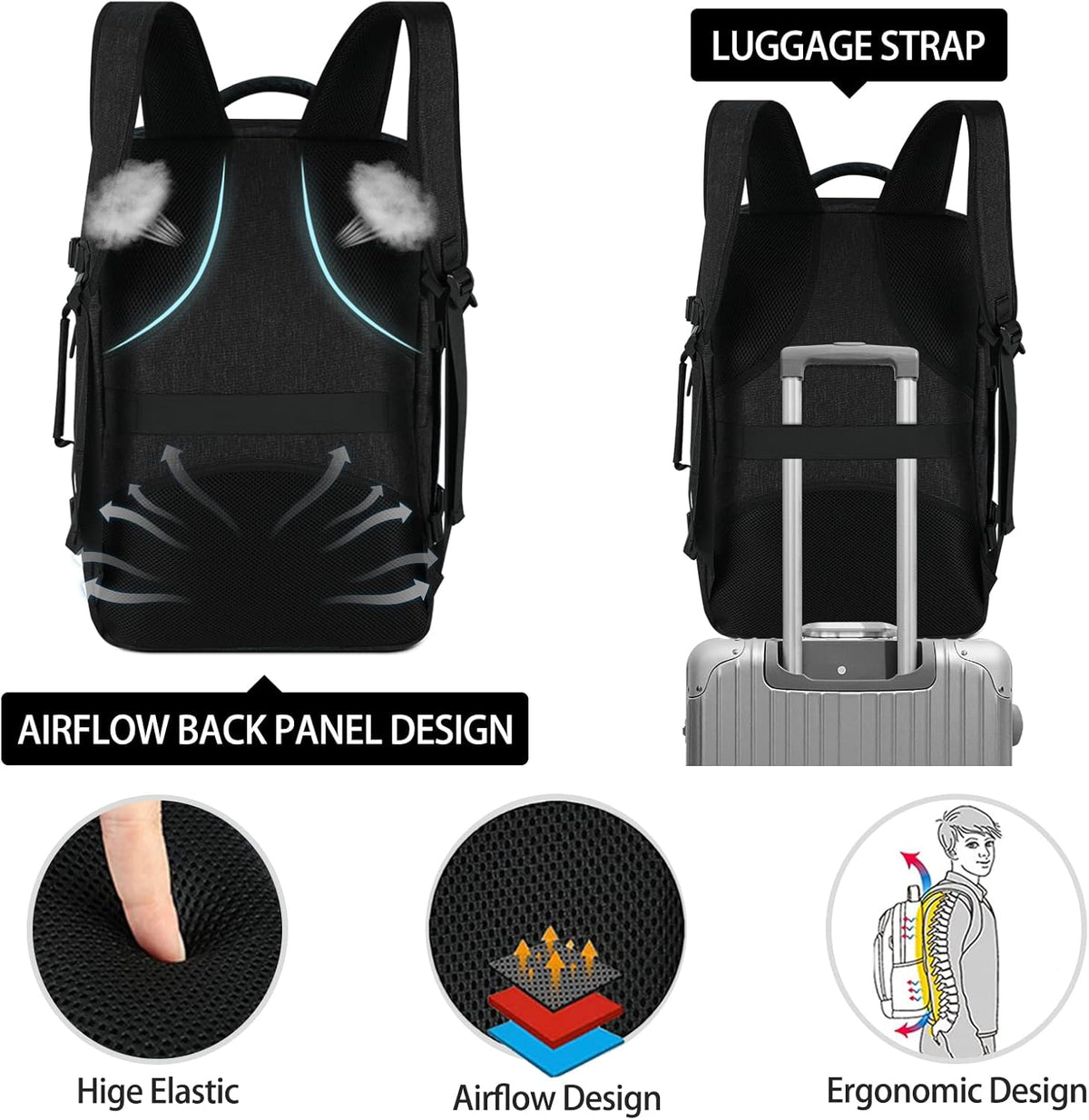 Travel Backpack for Men Women 17 Inch Flight Approved Carry on Backpack Waterproof Large 40L Luggage Daypack Business College Weekender Overnight Laptop Backpack with 3 Packing Cubes, Green