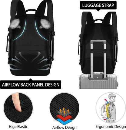 Travel Backpack for Men Women 17 Inch Flight Approved Carry on Backpack Waterproof Large 40L Luggage Daypack Business College Weekender Overnight Laptop Backpack with 3 Packing Cubes, Green