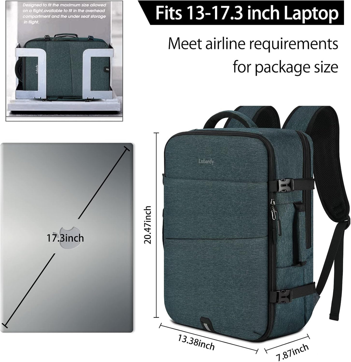Travel Backpack for Men Women 17 Inch Flight Approved Carry on Backpack Waterproof Large 40L Luggage Daypack Business College Weekender Overnight Laptop Backpack with 3 Packing Cubes, Green