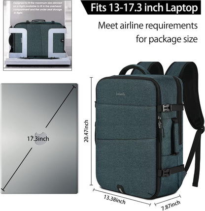 Travel Backpack for Men Women 17 Inch Flight Approved Carry on Backpack Waterproof Large 40L Luggage Daypack Business College Weekender Overnight Laptop Backpack with 3 Packing Cubes, Green