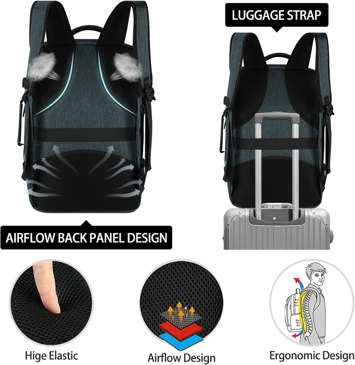 Travel Backpack for Men Women 17 Inch Flight Approved Carry on Backpack Waterproof Large 40L Luggage Daypack Business College Weekender Overnight Laptop Backpack with 3 Packing Cubes, Green
