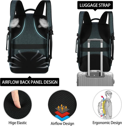 Travel Backpack for Men Women 17 Inch Flight Approved Carry on Backpack Waterproof Large 40L Luggage Daypack Business College Weekender Overnight Laptop Backpack with 3 Packing Cubes, Green